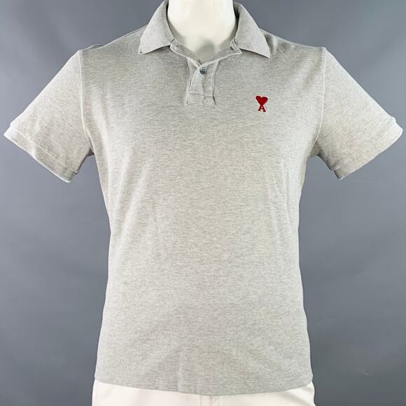 AMI Size L Grey Red Logo Half Placket Polo - Picture 1 of 6